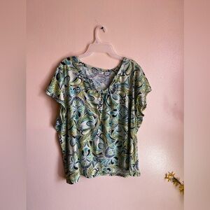 Liz Claiborne Womens Blouse 3X Sheer Multicolor Lightweight Pleated Front cotton